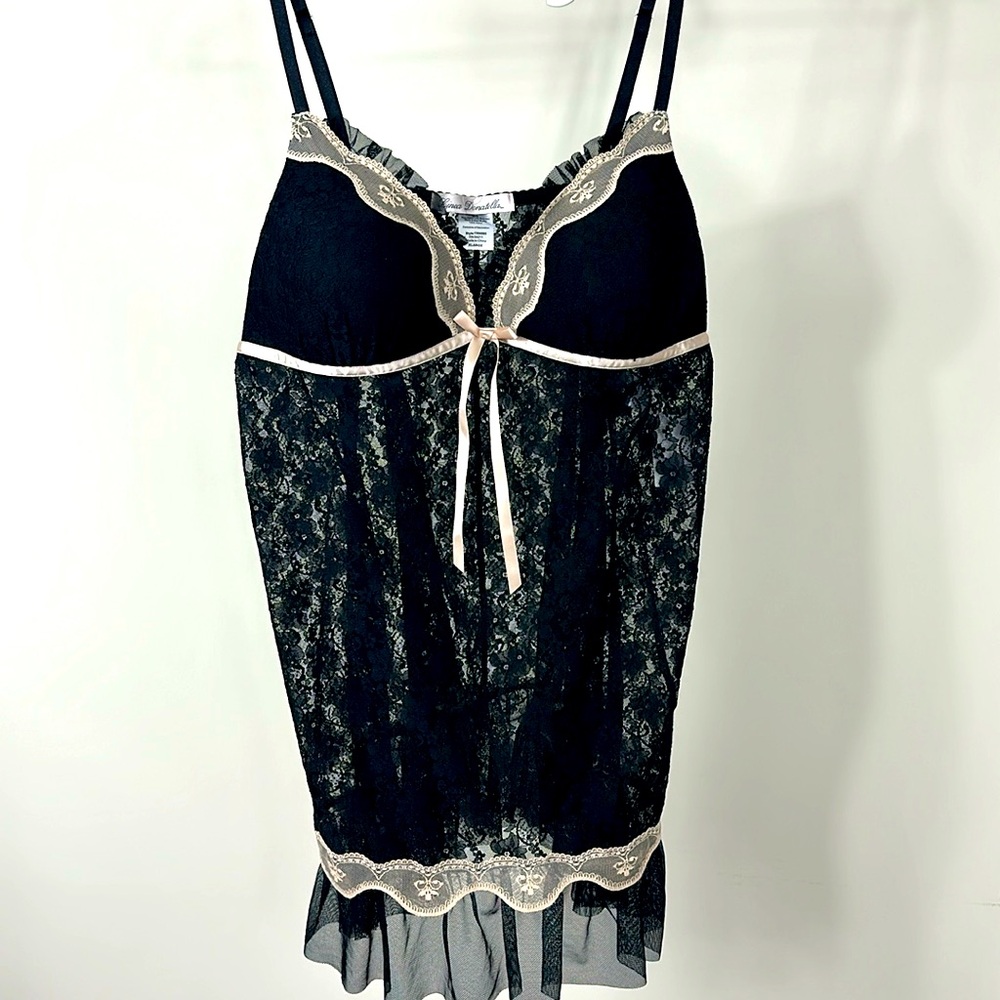 Linea Donatella Womens Lace Satin Babydoll Black XL